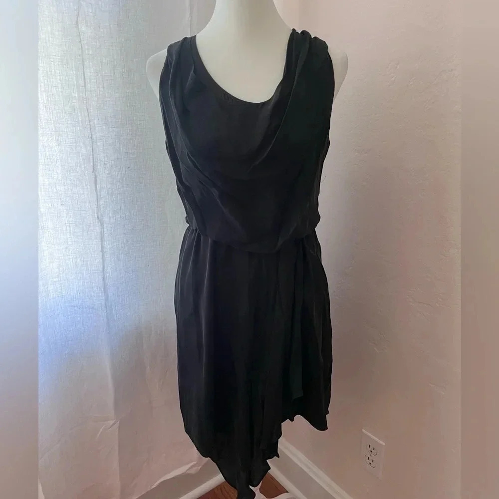 Joie‎ Black Silk Midi Sleeveless Dress With Cowl Neck Women size XS